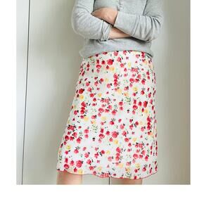 90s Floral Print Skirt White Red Size M/L  A lIne Summer Boho Cottage Core